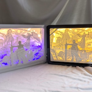 Caja de luz de Final Fantasy, caja de luz de Sephiroth y Cloud FF7, caja de luz de papel cortado para jugadores, decoración de sala de juegos, 2 opciones