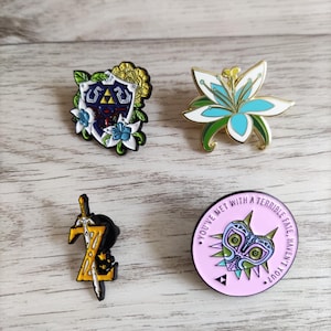 Zelda Enamel Pins: Silent Princess, Shield, Sword, Majora&#39;s Mask