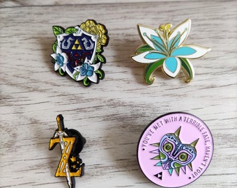 Zelda Enamel Pins: Silent Princess, Shield, Sword, Majora's Mask