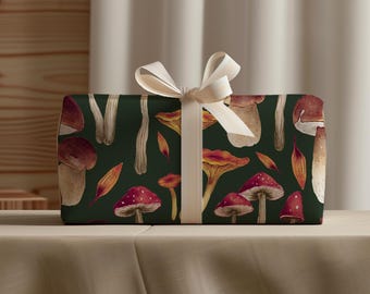 Whimsical Mushroom Wrapping Paper: Dark Cottagecore Gift Wrap