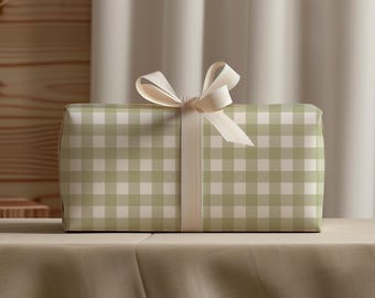 Sage Green Gingham Wrapping Paper, Premium Gift Wrap
