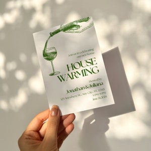 Uitnodiging voor housewarmingfeest in groen: bewerkbare canvassjabloon voor tekst of afdruk