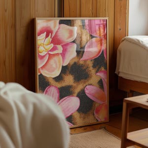 Póster con estampado de leopardo, estampado floral rosa, arte de pared imprimible para chicas - Descarga digital imagen 3