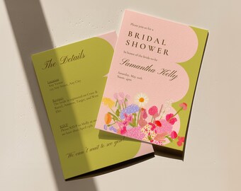 Bridal Shower Invite with Flowers, Modern Canva Template (Editable)