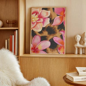 Póster con estampado de leopardo, estampado floral rosa, arte de pared imprimible para chicas - Descarga digital imagen 4