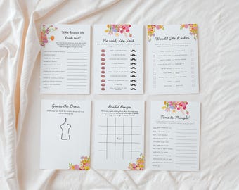 Bridal Shower Game Bundle with Floral Border, Printable Canva Template
