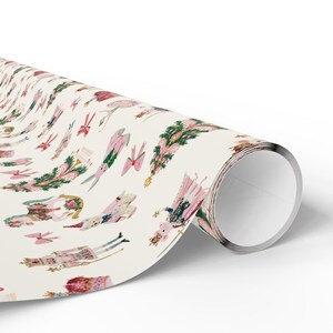 Nutcracker Gift Wrap, Pink Vintage Christmas Wrapping Paper image 8