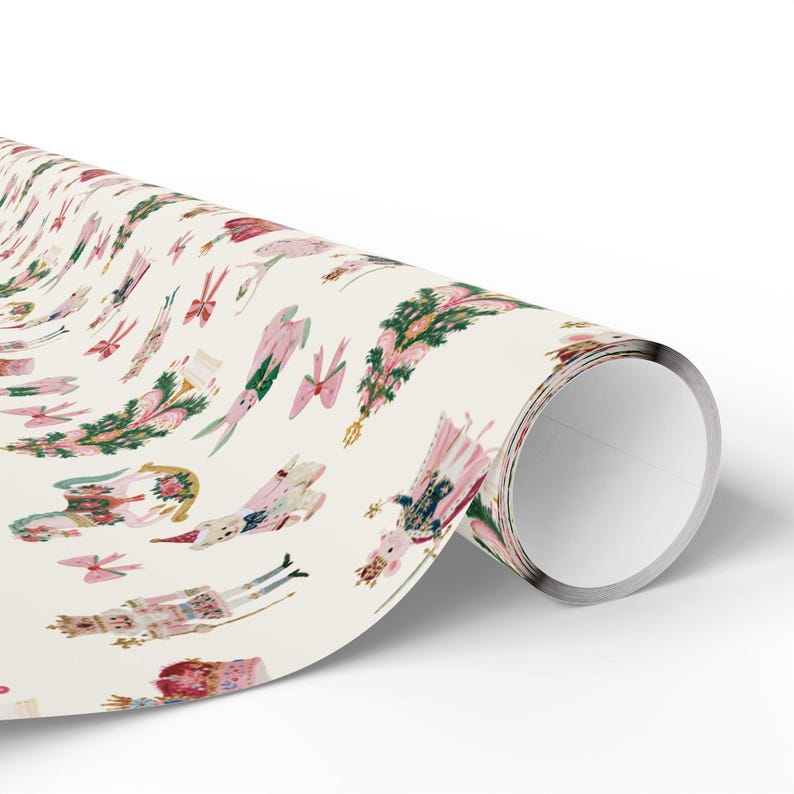Nutcracker Gift Wrap, Pink Vintage Christmas Wrapping Paper image 8