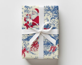 Weihnachtsgeschenkpapier , Vintage Nikolaus Blau Toile Geschenkpapierrolle