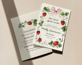 Bridal Shower Invite, Fresh Off The Market Invitation with Strawberries (Editable)