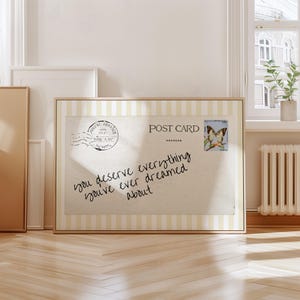 Vintage Postkarte Druck, Positives Zitat Wandkunst, trendige Butter Gelb Kunst, Schmetterling Kunstwerk, druckbares Poster für Haus, Wohnung oder Wohnheim