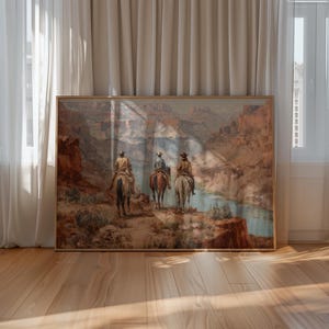 Western Cowboy Print, Desert Landscape Oil Painting, Printable Wall Art (Digital Download)