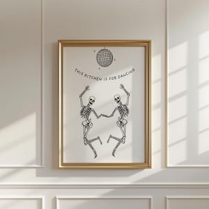 Skeleton Disco Print, Halloween Kitchen Poster, Printable Wall Art- Digital Download
