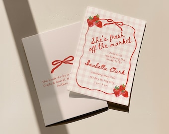 Bridal Shower Invite, Editable Invitation Template with Strawberries