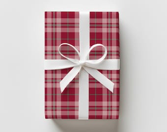 Christmas Plaid Wrapping Paper, Premium Red Pink Gift Wrap