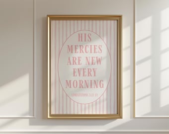 Pink Bible Verse Print, Lamentations Scripture Art, Christian Wall Hanging, Preppy Wall Art, Digital Download