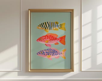 Tropical Fish Art Print, Printable Colorful Wall Art, Digital Download