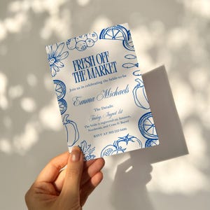 Blue Bridal Shower Invitation: Farmer&#39;s Market Theme (Editable Template)