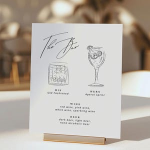 Modern Wedding Bar Menu Template: Minimalist Cocktail Sign (Digital Download)