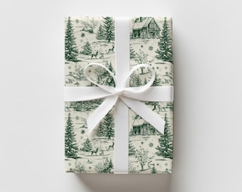 Grünes Toile de Jouy Weihnachtsgeschenkpapier, Premium-Geschenkpapier