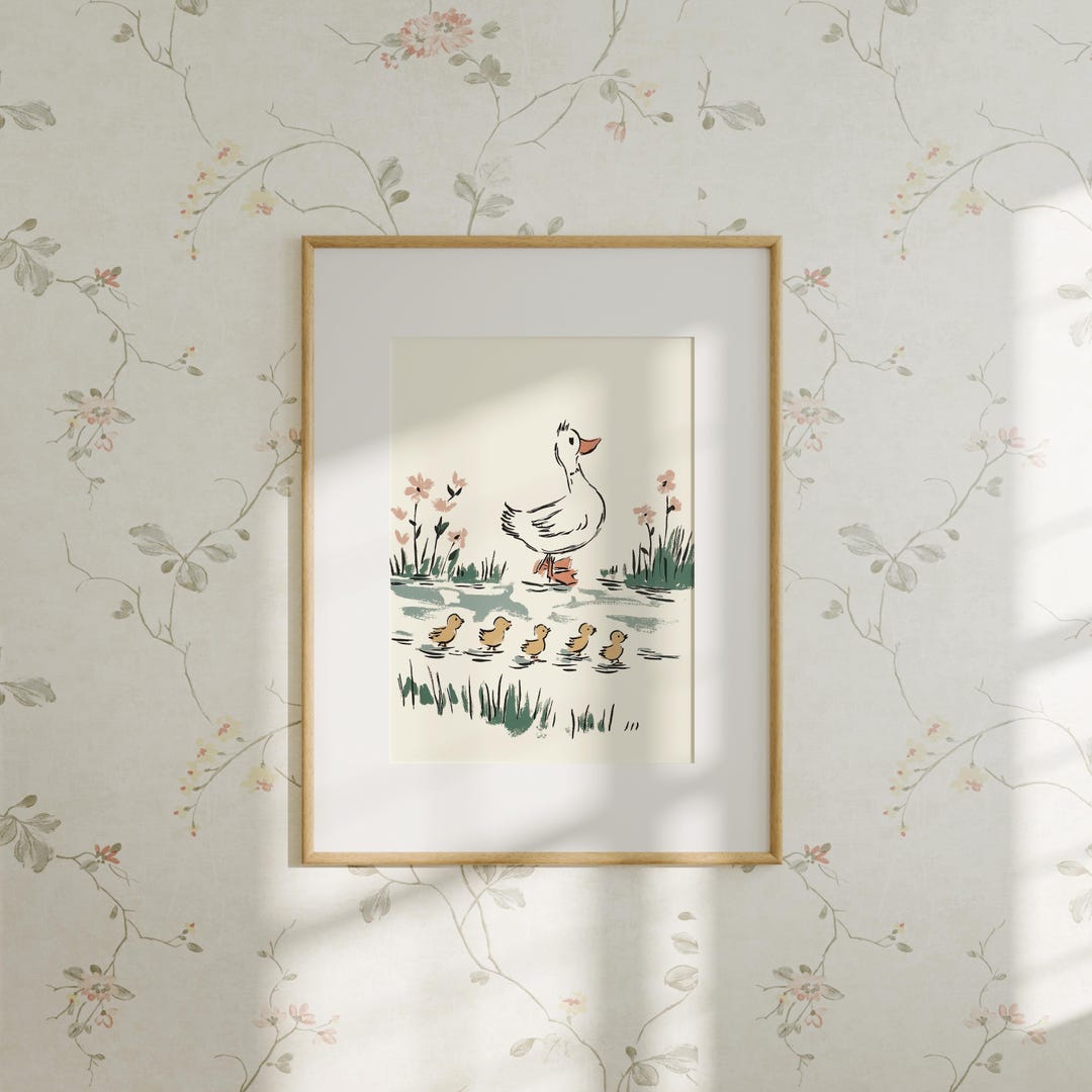 Mother Duck and Ducklings Wall Art, Printable Cottagecore Nursery Decor ...