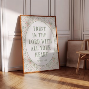 Floral Christian Wall Art in Sage Green, Girly Bible Verse Print, Printable Scripture Artwork for Bedroom, Living Room, or Nursery