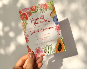 Bridal Shower Printable Invite, Fresh Off The Market Invitation with Fruit