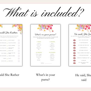 Fun bridal shower games with whimsical font, a hand-drawn floral border, and a colorful color palette. The templates are editable, printable, and can be used for "Fresh Off The Market" or "Love is Blooming" themed wedding showers.