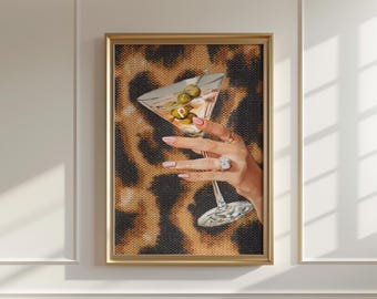 Martini Poster, Girly Leopard Print, Printable Wall Art- Digital Download