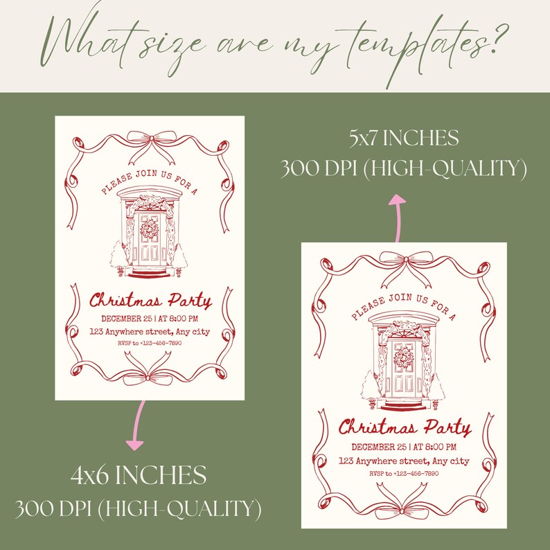 Festive Christmas Party Invitation With Red Bow Borders, Editable