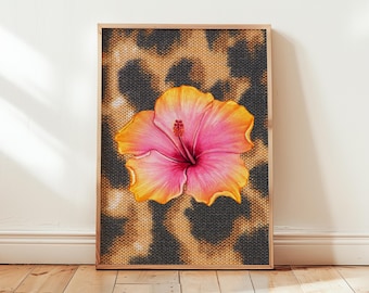 Hibiscus & Cheetah Print, Trendy Leopard Poster, Printable Girly Wall Art- Digital Download