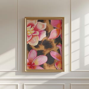 Póster con estampado de leopardo, estampado floral rosa, arte de pared imprimible para chicas - Descarga digital imagen 1