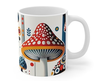 Modern Mushroom Illustration Mug - Colorful Mushroom Design Mug, Artistic Drinkware, Contemporary cup, Unique Housewarming Gift
