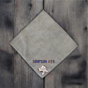 May include: A gray, diamond-shaped patch with the text "SIMPSON #29" in black. A blue and white logo with the text "THE STORM" is below the text.