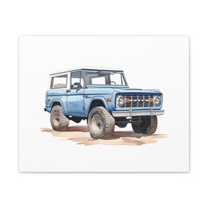 Vintage blue Ford Bronco print, classic Ford Bronco canvas, Ford Bronco wall art
