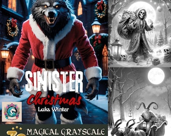 Navidad siniestra / 30 páginas mágicas para colorear en escala de grises / Arte de fantasía oscura / Páginas para colorear para adultos / PDF imprimible / Descarga instantánea