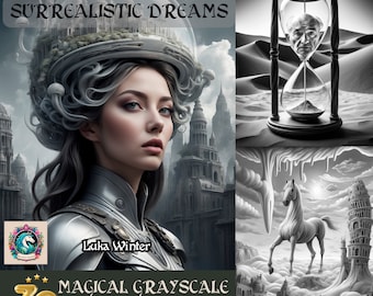 Surrealistic Dreams | 30 magical grayscale coloring pages | Fantasy Art | Adult Coloring Pages | Printable PDF | Instant Download