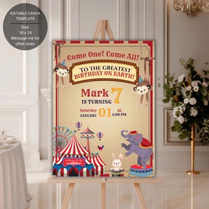 Vintage Circus Birthday Welcome Sign: Carnival Party Decor (Digital)