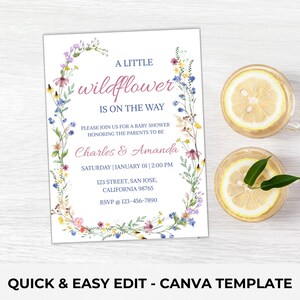 Baby in Bloom Invitation, Wildflowers Baby Shower Invitation, Purple Pink Flower Invitation, Wild Flower Invite, Floral Baby Brunch Invite