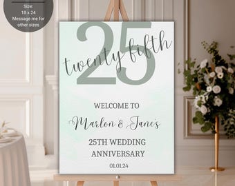 25th Anniversary Welcome Sign, 25th Anniversary Decoration, Silver