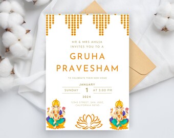 Gruhapravesham invitation & Grihapravesh invite, Indian Housewarming invitation, digital housewarming invitation, editable, modern