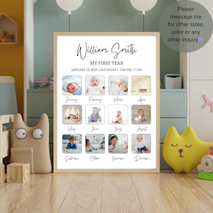 Minimalist First Birthday Photo Sign Template, 1st Birthday Photo Poster, Baby's First Year Poster Printable, Editable Instant Download