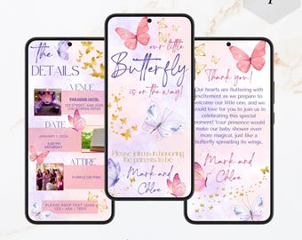 Butterfly animated baby shower invitation, instant download