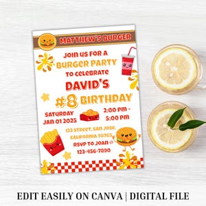 Editable Burger Party Invitation | Burger Birthday Party Invite | Burger Themed Invitation Card | Instant Download