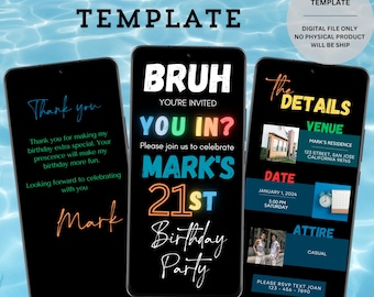 Bruh You In? Birthday Invitation Template, Animated Teen Bday Party Invite, boy
