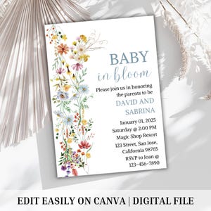 Baby in Bloom Invitation, Wildflowers Baby Shower Invitation, Purple Pink Flower Invitation, Wild Flower Invite, Floral Baby Brunch Invite