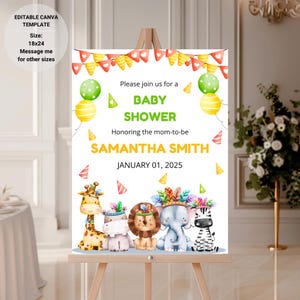 Jungle Baby Shower Welcome Sign, Safari Animals Baby Shower Sign, Welcome Safari Sign, Greenery Baby Shower Decor Gender Neutral Baby