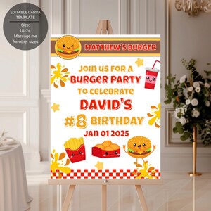 Editable Burger Party Sign | Burger Birthday Party Welcome Board | Burger Themed Birthday Poster | Instant Download