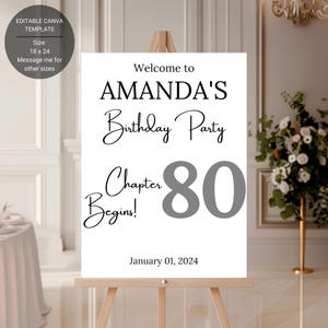 80th birthday sign template, black white birthday poster, personalized birthday sign, minimalist eighty birthday welcome sign, digital