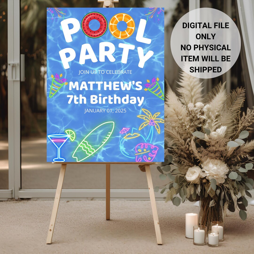 Pool Party Editable Birthday Sign, Summer Birthday Party Welcome Sign ...